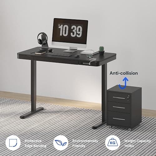 FLEXISPOT Comhar Electric Standing Desk with Drawer Desktop & Adjustable Frame Quick Install w/USB Charge Ports (Black, Wood) thumbnail 8