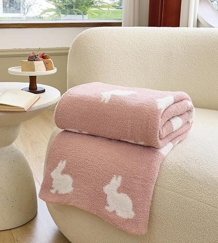 Happy Easter Rabbit Ultra-Soft Fluffy Microfiber Knitted Throw Blanket Super Cozy Lightweight Bed Blanket for Sofa Couch Bed Travel Pink 50"x60" - Rabbit Pink - Throw 51"X63" thumbnail 3