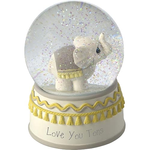 Precious Moments 179303 Love You Tons Resin/Glass Elephant Musical Snow Globe, Gray Chevron - Image 1