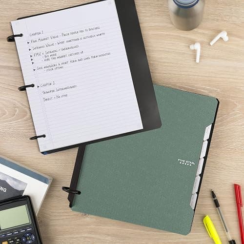 Five Star Flex Refillable Notebook + Study App, College Ruled Paper and 1-1/2 Inch TechLock Ring Binder with Pockets, Tabs and Dividers, 300 Sheet Capacity, Seaglass Green (29324AQ8) thumbnail 8