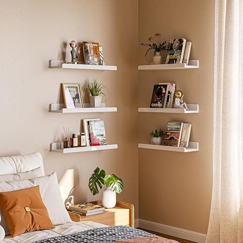 YUFLINX 16’’White Floating Shelves for Wall with Anti-Crash Design Set of 6,Nursery Book Shelves for Room Decor/Storage/Display,Hanging Wall Shelves for Bedroom, Bathroom, Living Room,Kids Room thumbnail 6