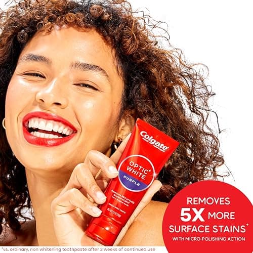 Colgate Optic White Purple Toothpaste for Teeth Whitening, Teeth Whitening Toothpaste with Fluoride, Helps Remove Surface Stains, Enamel-Safe for Daily Use, Mint, 3 Pack, 4.2 oz thumbnail 3