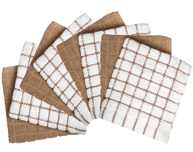 Bumble Dish Cloths (8 Pack) - 100% Cotton Dish Rags & Kitchen Washcloths for Washing Dishes | 12" x 12" | 405 GSM | Tan thumbnail 2