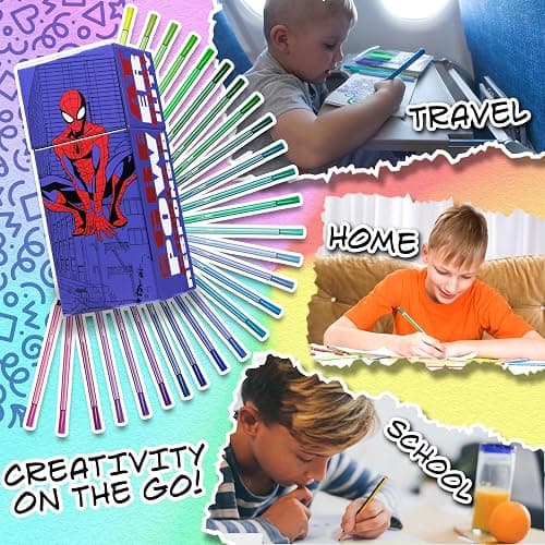 Marvel Spiderman Coloring Pens for Kids, Markers 60 Pcs Felt Tip Pens for Drawing Doodling Assorted Colors, Boys Gifts thumbnail 5
