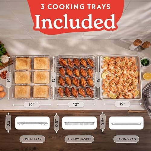 Gourmia Toaster Oven - 6-Slice Capacity, Digital Display, Black | French Door Design Air Fryer Combo, 17 Cooking Presets, Adjustable Time & Temperature, FryForce 360°, Dishwasher-Safe Trays thumbnail 11