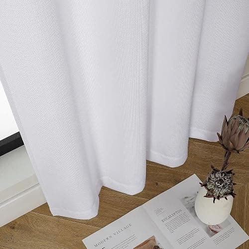 Chyhomenyc White Curtains 45 Inch Length 2 Panels, Faux Linen Textured Semi Sheer Light Filtering Soft Airy Rod Pocket Window Treatment Drapes for Living Room Bedroom, 30Wx45L Inch, 2 PCS thumbnail 8