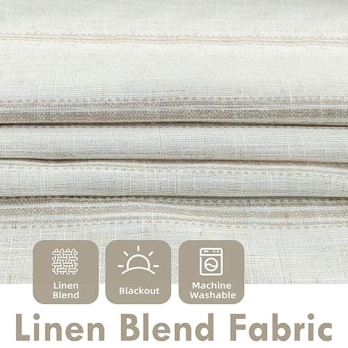 DriftAway Farmhouse Linen Blend Blackout Curtains 84 Inches Long for Bedroom Vertical Striped Printed Linen Curtains Thermal Insulated Lined Treatments for Living Room 2 Panels W52 x L84 Camel Beige - Camel Beige - 52"W x 84"L (Pack of 2) thumbnail 3