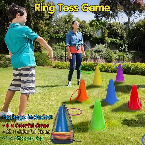 LINAYE Field Day Games Outdoor Activities, Carnival Lawn Yard Picnic Family Reunion Games Tug of War Rope Sack Race Bags for Adults and Kids Ring Toss Egg and Spoon 3 Legged Race for Birthday Party thumbnail 5