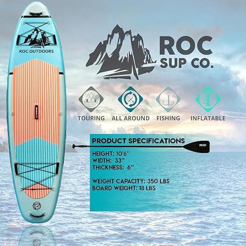Roc Inflatable Stand Up Paddle Boards with Premium SUP Paddle Board Accessories, Wide Stable Design, Non-Slip Comfort Deck for Youth & Adults thumbnail 3