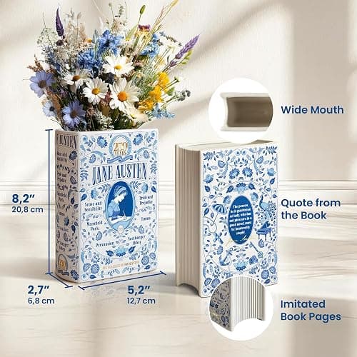 H&H + 6 in 1 + Jane Austen Book Vase for Flowers + Bookmark + Emma, Mansfield Park, Sense and Sensibility, Northanger Abby, Persuasion, Pride and Prejudice Merch + 2025 Jane Austen Anniversary Edition thumbnail 3