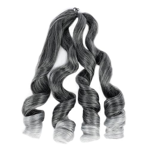 Ombre Grey French Curls Braiding Hair 22 Inch Bouncy French Curly Braiding Hair Loose Wavy Crochet Braids Hair for Women (7 Packs, 1B/Grey#) - 22 Inch - TGrey thumbnail 7