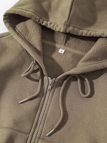 LOFAAC Women Fleece Full Zip Up Cropped Hoodie Sweatshirt 90s Long Sleeve Drawstring Hooded Crop Jacket Top with Pockets thumbnail 5