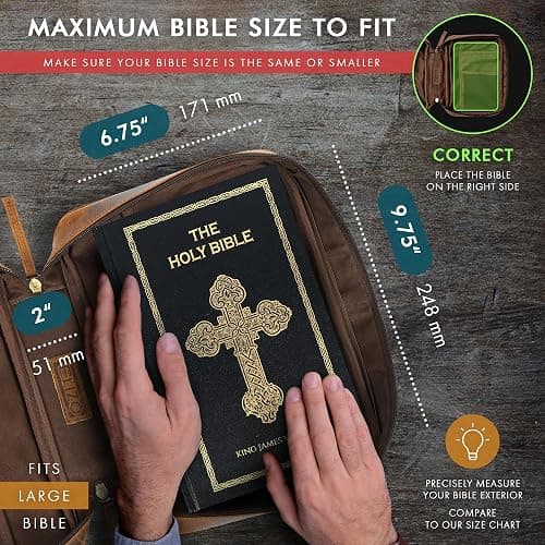 ELIZO Leather Bible Cover for Men Bible Case Women Holder Carrying Organizer Wrap Sleeve Protector Christian Religious Gift Cross Bookmark – Large Antique Brown thumbnail 3