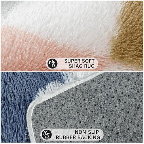 PureCozy Checkered Rug 5x7 for Living Room, Modern Rainbow Shag Rug Super Soft Washable Indoor Fuzzy Carpet Non-Slip Fluffy Rugs for Bedroom Home Aesthetic Decor thumbnail 7