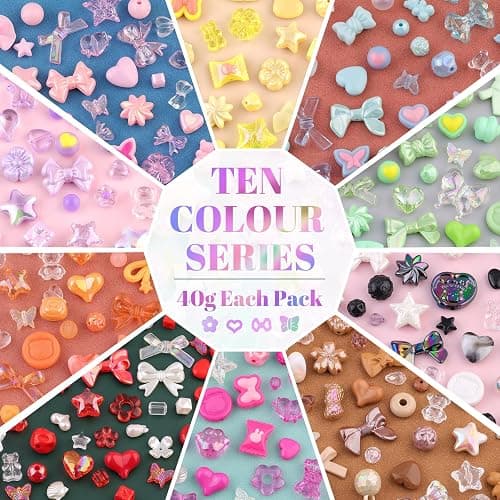 TINKRSTUFF Assorted 500PCS 10 Colors Mixed Acrylic Beads for Bracelet Making, Flower Bow Butterfly GummyBear Aesthetic Bracelet Charms,Cute Beads for Jewelry Making DIY Necklace Keychain Phone Charm thumbnail 3