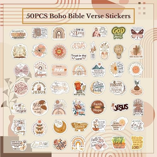 Boho Bible Verse Stickers - 50Pcs Gift Idea for Christian Bible Quote Jesus Praise Catholic Scripture God Religious Faith Stickers Inspirational Biblical Motivational Verse Adult Kids Boy Girl thumbnail 4