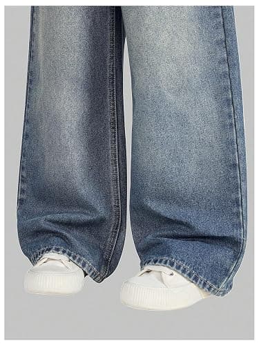 Verdusa Girl's Vintage Wide Leg Baggy Jeans Loose Denim Pants with Pockets - 11 Years - Dark Wash thumbnail 4