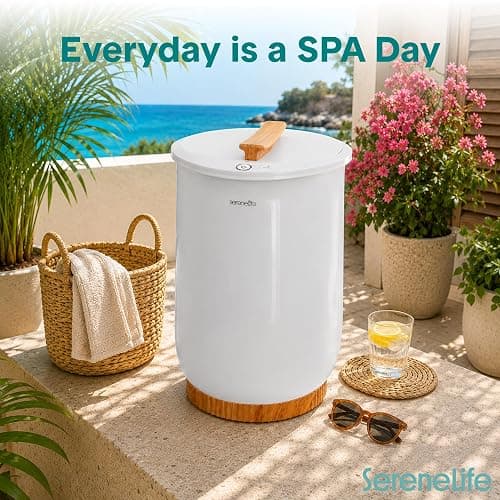 SereneLife Bucket-Towel Warmers, White Large-Towel Warmer for Spa and-Bathroom, Luxury-Towel Heater Gifts for Him & Her, Auto Shut-Off, Fits 2 large-Bath-Towels, Blankets-Bathrobes, PJ's (Bamboo) thumbnail 8