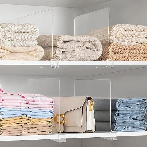 HBlife 12 Inches Tall [Extra Tall Version] Clear Shelf Dividers, 6 Pack Purse Organizer for Closet Perfect for Sweater, Shirts, Handbags, Acrylic Adjustable Bookshelf for Organization - Image 1