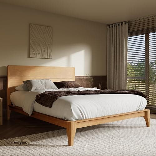 Merax Full Size Bamboo Platform Bed, Mid-Century Modern Bed Frame with Tall Headboard, Solid Sustainable Bedframe Full-size, Wood Slat Support, No Box Spring Needed, Easy Assembly, Noise Free, Natural thumbnail 3
