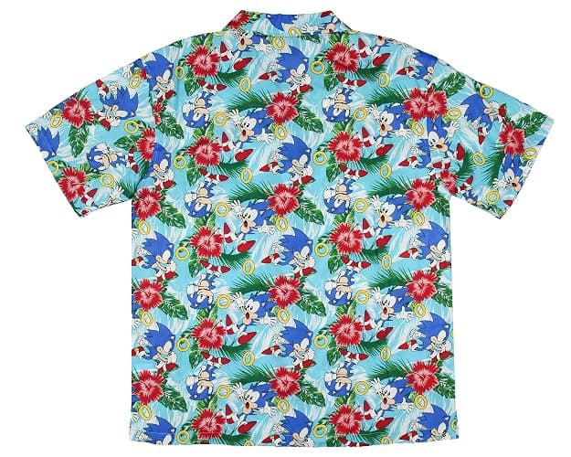 Sonic The Hedgehog Men's Hawaiian Floral Character Design Button-Up Woven Shirt thumbnail 4