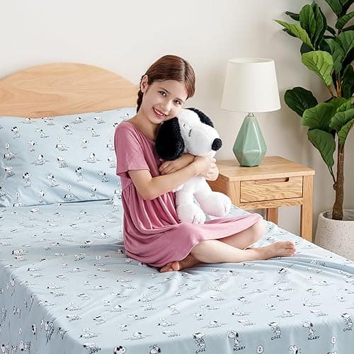 Berkshire Blanket Peanuts® Kids Sheet Set, Full Size - 4 Pieces, Peanuts® Snoopy Different Emotion Sheet Scale Murky Blue, Cute Character Snoopy Printed Soft Microfiber Bed Sheets - Peanuts Different Emotion Murky Blue - Full thumbnail 4
