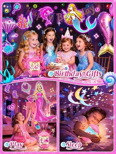 Little Mermaid Toys, 15 Soothing Sounds+18 Films+378 Colors Kids Night Light Projector, 360°+Remote+Cordless+Pink Mermaid Birthday Gifts for Girls, Princess Toys Princess Room Decor[Dreamy Packaging] thumbnail 7