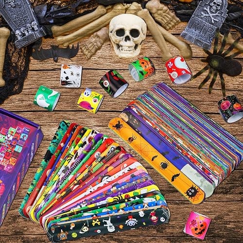 LUYI 144 PCS Halloween Slap Bracelets,Halloween Party Favors Supplies for Kids-108 Different Designs Bracelets Bulk for Halloween Decorations Treat Toys Bag Stuffers Gift for Kids Girls Boys thumbnail 6
