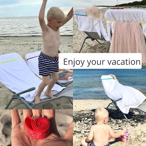 Towel Bands (6-Pack), Beach Pool & Cruise Chairs, Extra Durable, No Snapping, Cruise Ship & Beach Essentials, Great Alternative to Beach Towel Clips (3 Regular + 3 Glow in The Dark thumbnail 6