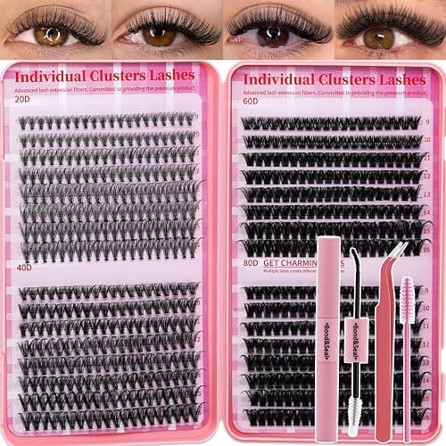 Lash Clusters Kit for beginners Eyelash Clusters Kit Lashes Clusters Kit Cluster Pestañas Postizas Naturales with Lash Bond&Seal,Lash Tweezers,Mascara Brush(640pcs 20D+40D+60D+80D Kit,9-16mm) - Image 1
