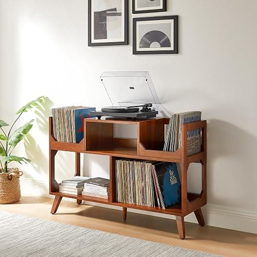 Crosley Furniture Asheville Mid-Century Modern Media Console Record Player Stand, Storage for Vinyl Records, Large, Walnut thumbnail 2