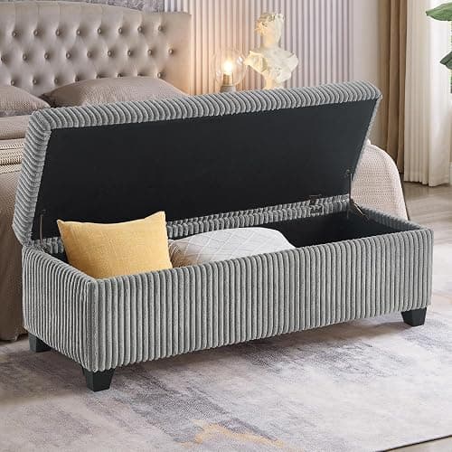 mikibama Corduroy Storage Ottoman Bench,Bed End Ottoman Bench with Storage,48" Long Storage Benches for Bedroom,Living Room,Entryway,Window,Mid Century Modern Storage Chest (Grey, 48") thumbnail 6