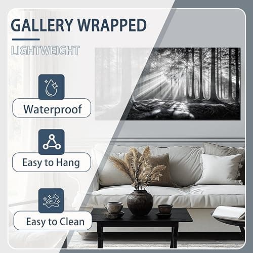 Trogonup Black and White Misty Forest Wall Art for Living Room Trees Large Nature Canvas Artwork for Bedroom Office Home Decor Ready to Hang 20"x40" thumbnail 4