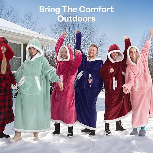 Giggling Getup Wearable Blanket Hoodie for Women Men Gifts for Women Mom Wife Sherpa Fleece Long Hooded Blanket Sweatshirt Cozy Sherpa Wearable Throw with Pocket & Sleeves for Adult Standard Purple thumbnail 6