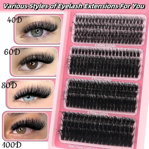 YIDUO Clusters Lashes Kit False Eyelashes Extensions 40D+60D+80D+100D Volume D Curl Wispy Individuals Fake Eyelash, 308Pcs All-in-1 Pack with Glue |Tweezers |Removers |Eyelash & Eyebrow Brush thumbnail 4