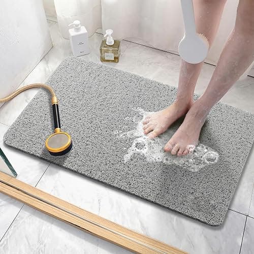 Asvin Soft Textured Bath, Shower, Tub Mat, 24x16 Inch Rectangular, Phthalate Free, Non Slip Comfort Bathtub Mats with Drain, PVC Loofah Bathroom Mat for Wet Areas, Quick Drying, Grey thumbnail 2