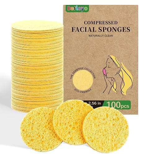 100-Count Compressed Facial Sponges, Natural Cosmetic Spa Sponges for Facial Cleansing, Exfoliating Mask, Makeup Remover, Travel Face Sponges - Yellow - Image 1