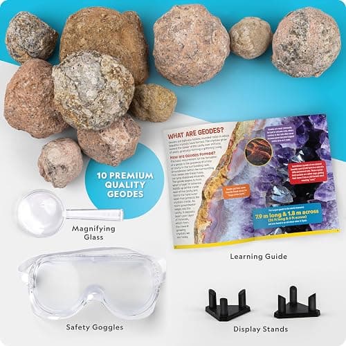 National Geographic Break Open 10 Premium Geodes – Includes Goggles & 2 Display Stands - Great STEM Science Kit, Geology Gift for Kids, Break Your Own Geodes with Crystals thumbnail 6
