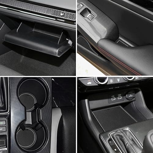 SENSHINE for Honda Civic Accessories 2022 2023 2024 2025 2026 11th Gen Sedan Cup Holder Insert Center Console Liner Door Slot Mats Pad Coaster Trim Premium Rubber Custom Interior 17PC Set (Gray Trim) thumbnail 2