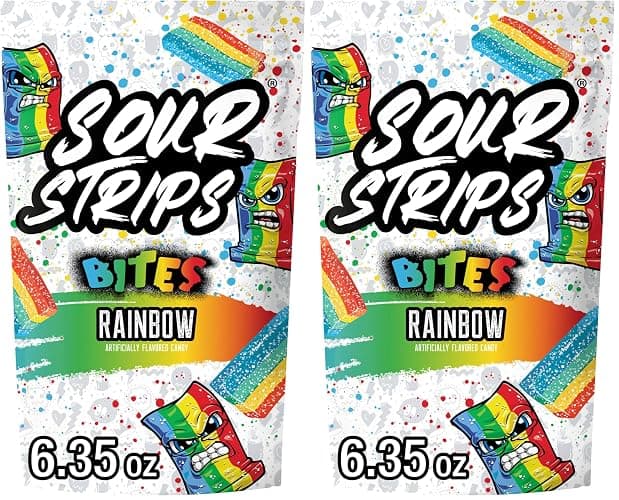 SOUR STRIPS Bites Rainbow Flavored Chewy Candy Bag, 6.35 oz (Pack of 2) - Image 1