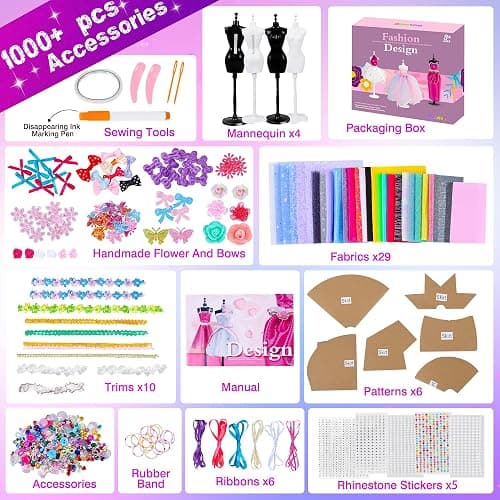 GOLMUD 1000+ Fashion Designer Kit for Girls, Sewing Kit with 4 Mannequins, DIY Art & Craft Activity for Kids, Girl Toys for Age 3 4 5 6 7 8 9 10 11 12+ Year Old Gifts thumbnail 2