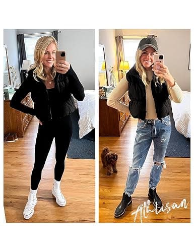 Athlisan Womens Cropped Puffer Vest Zip Up Stand Collar Lightweight Sleeveless Padded Gilet with Pockets thumbnail 2