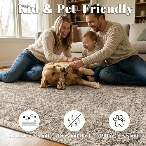 NoiFamo Washable Rugs for Living Room: 8x10 Area Rugs for Bedroom Ultra Soft Non-Slip Stain Resistant Vintage Boho Large Carpet for High-Traffic Dining Room - Farmhouse Decor thumbnail 4
