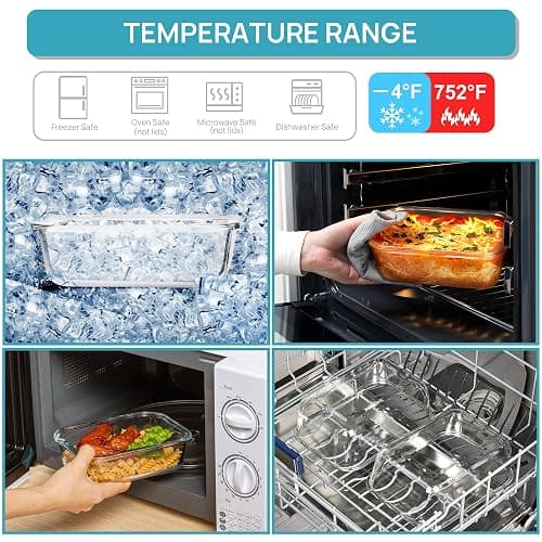 Vtopmart 2Pack 1860ml/63oz Large Glass Storage Containers with Lids, Meal Prep Food Container Set with Snap Airtight Lid for Baking, Microwave, Oven, Leak Proof, for Freezer, Dishwasher, Grey thumbnail 7