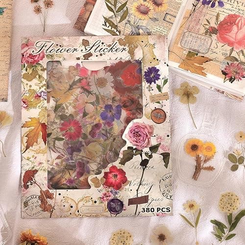 380 Pcs Natural Flower Stickers for Scrapbooking, Vintage Floral Stickers Decals Aesthetic Watercolor Stickers for Journaling Phone Case Stickers Art Bullet Junk Journal Planners DIY Craft Notebook thumbnail 9