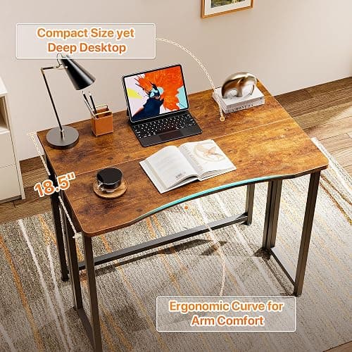 Huuger Folding Desk with Storage Shelf, 31.5 Inch Foldable Computer Table for Small Spaces, Space Saving Sofa Table for Couch, Writing Work Office Computer Desk, Easy to Fold, Rustic Brown thumbnail 5