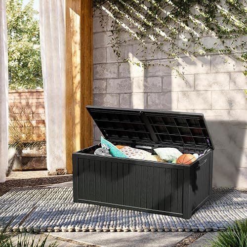 TARKARI 270 Gallon Lockable Resin Deck Box, Waterproof & UV-Resistant Outdoor Storage Box for Outdoor Cushion Storage, Garden Tools & Pool Accessories Storage, Black thumbnail 2