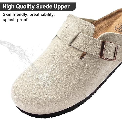 Brelzo Calvior Women's Suede Clogs Men's Slip-On Mules Non-Slip Potato Shoes Arch Support Sandals with Adjustable Buckle for Indoor & Outdoor Use thumbnail 4