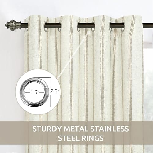 DriftAway Farmhouse Linen Blend Blackout Curtains 84 Inches Long for Bedroom Vertical Striped Printed Linen Curtains Thermal Insulated Lined Treatments for Living Room 2 Panels W52 x L84 Camel Beige - Camel Beige - 52"W x 84"L (Pack of 2) thumbnail 4