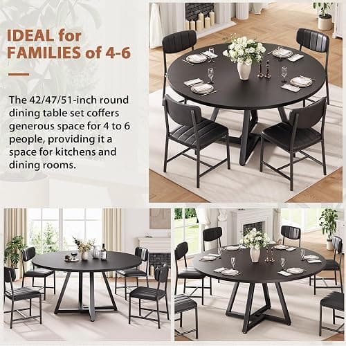 Jocoevol Round Dining Table Kitchen Dining Room Circle Dinner Pedestal Table for 4, Space Saving Wood Kitchen & Dining Room Furniture (Black) thumbnail 3